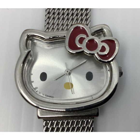 Sanrio Hello Kitty Watch 2011 Analog Stainless Steel Adjustable Band Red Bow - Picture 1 of 9